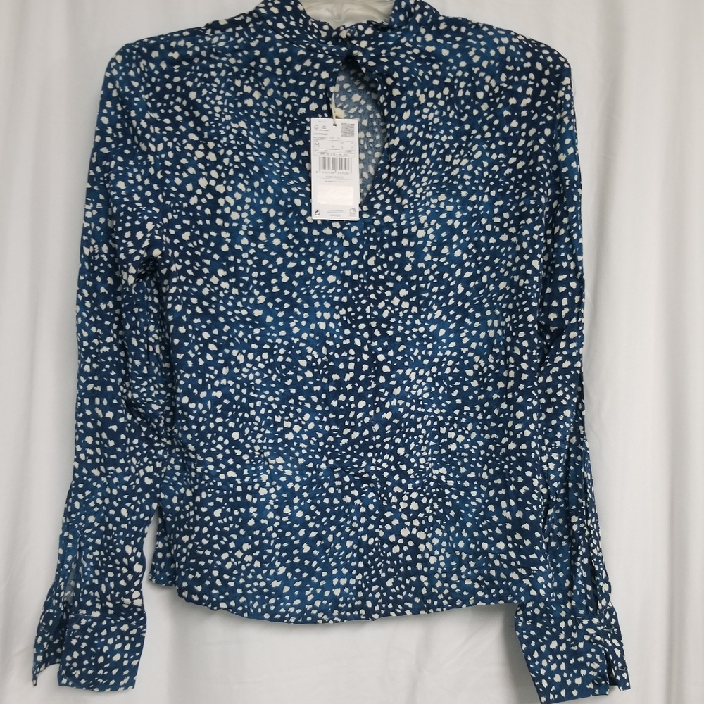 Womens Blue and White Print MANGO Blouse Eco Friendly Size 6
